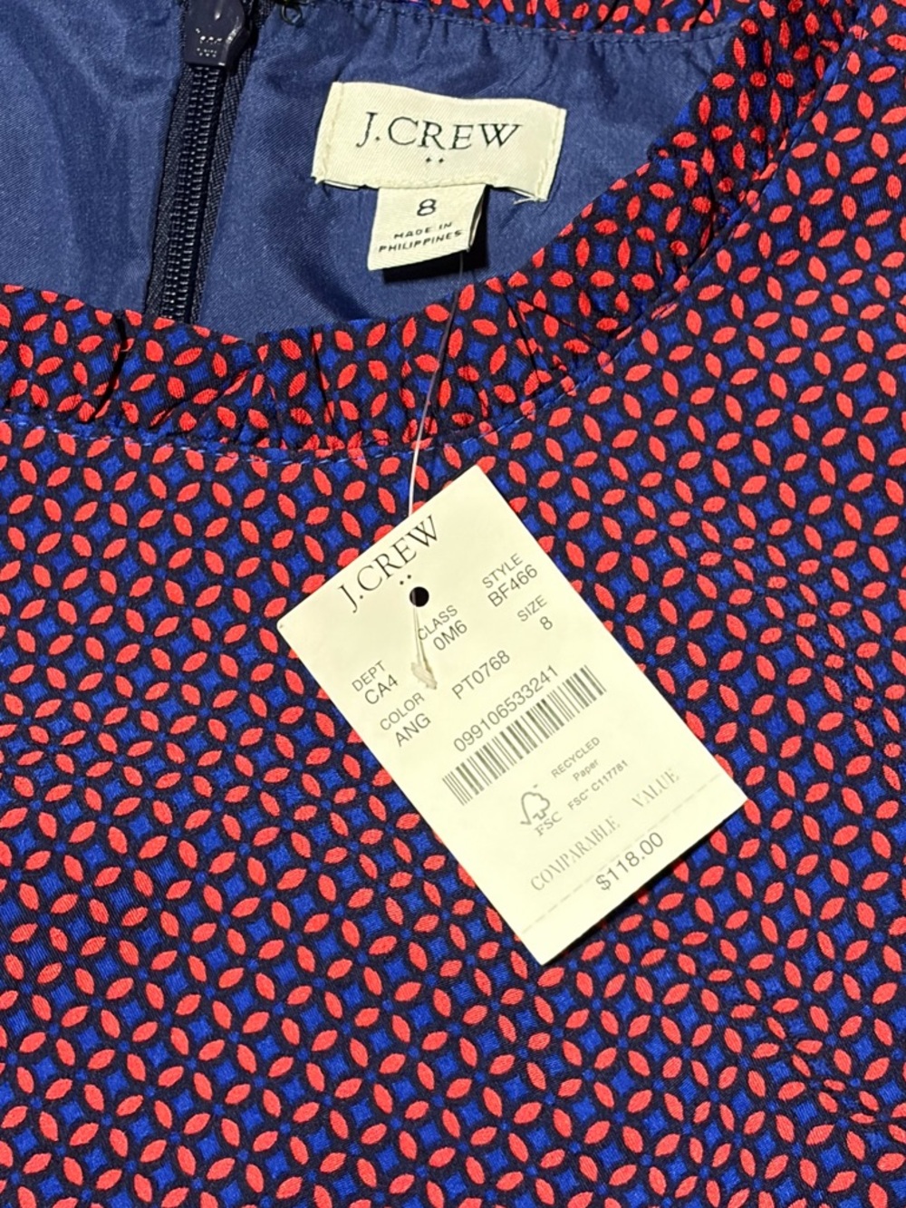 NWT J.Crew Printed Ruffle Neck Suit Dress Size 8  Ruffle Trim Preppy Chic $118 - Picture 6 of 7